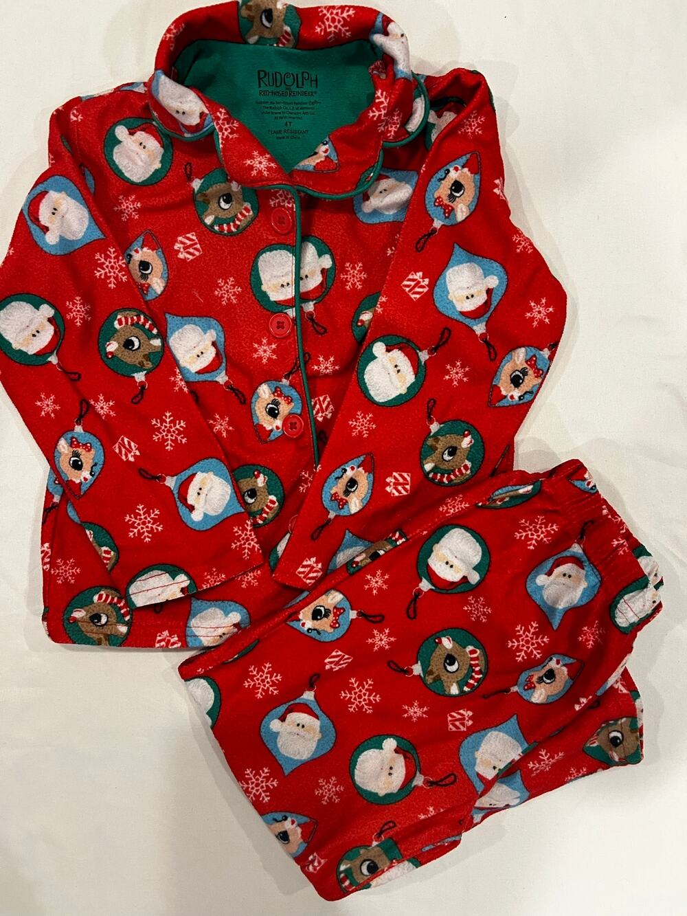Rudolph The Red Nosed Reindeer Kids Christmas Pajamas Set Red Fleece Size 4T